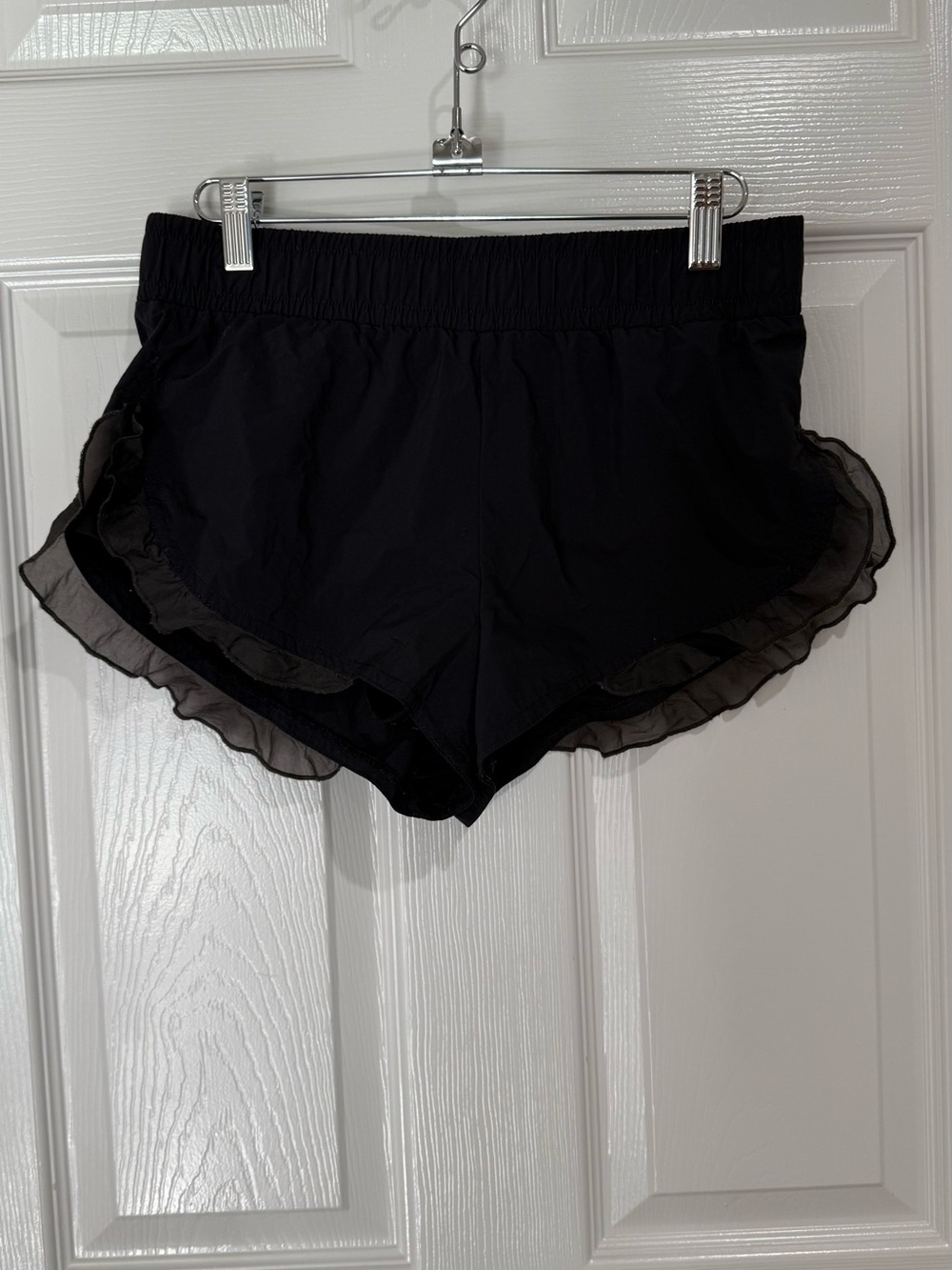 FP Movement by Free People Black Ruffle-Edge Lounge Shorts